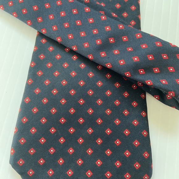 Brownstone Navy Blue Red White Diamond Pattern Silk Mens Tie‎ - Picture 4 of 5
